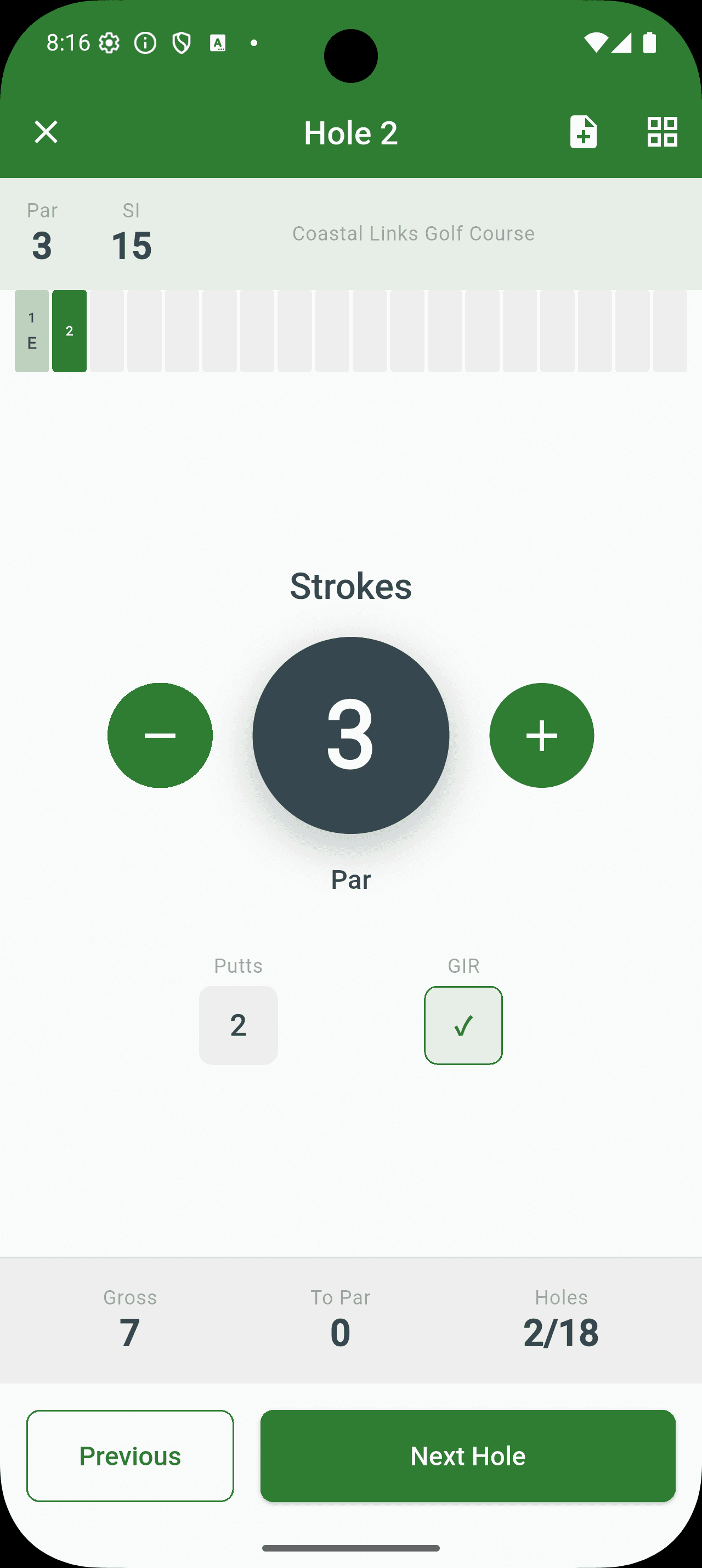 Hole-by-hole scoring